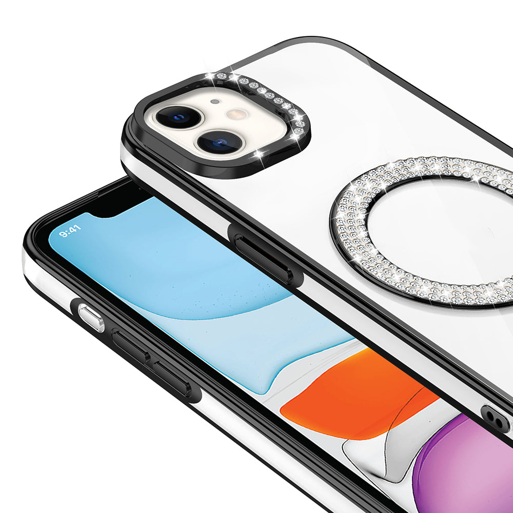Apple iPhone 11 Kılıf Pırlanta Taş Tasarımlı M-safe Şarj Özellikli Zore Karetta Silikon Kapak
