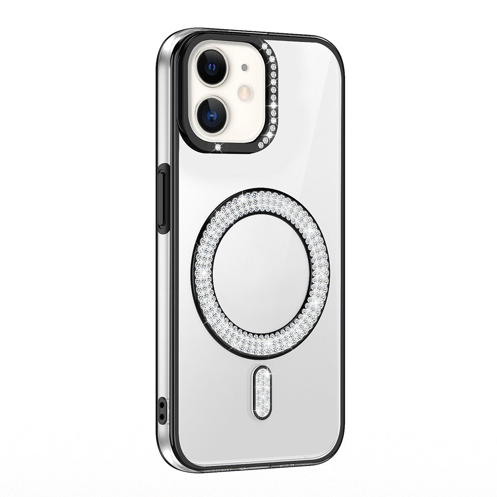 Apple iPhone 11 Kılıf Pırlanta Taş Tasarımlı M-safe Şarj Özellikli Zore Karetta Silikon Kapak