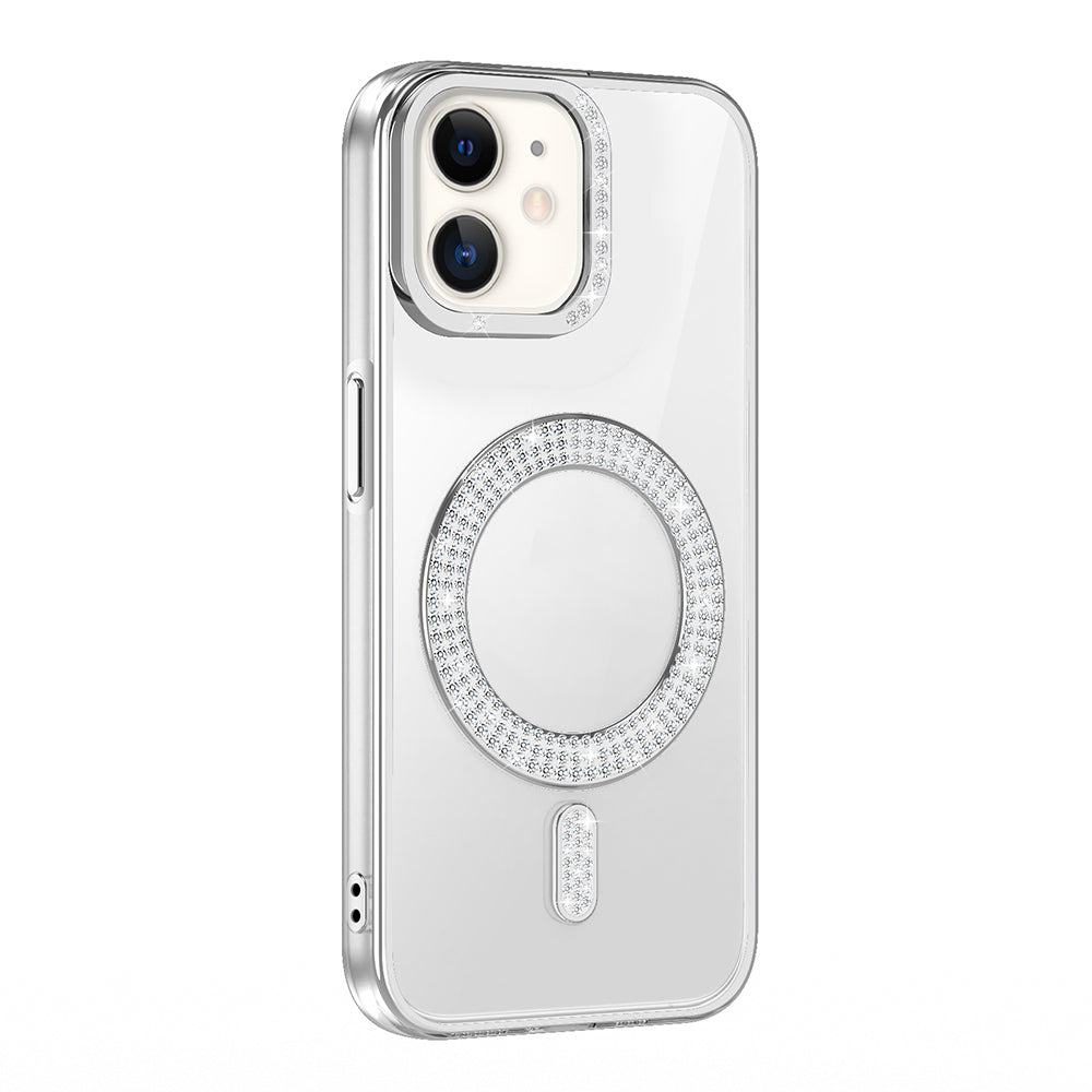 Apple iPhone 11 Kılıf Pırlanta Taş Tasarımlı M-safe Şarj Özellikli Zore Karetta Silikon Kapak