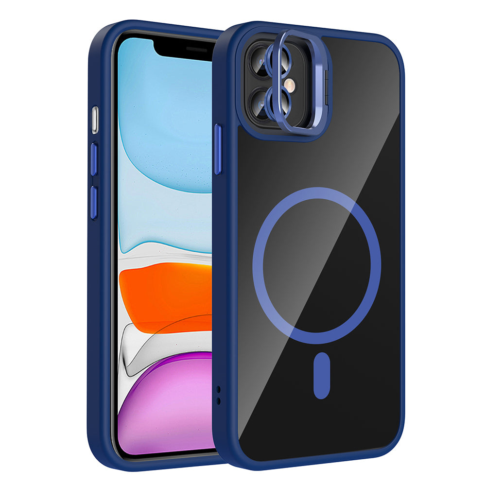 Apple iPhone 11 Kılıf Standlı ve Kamera Lens Hediyeli M-Safe Şarj Özellikli Zore Etro Kapak