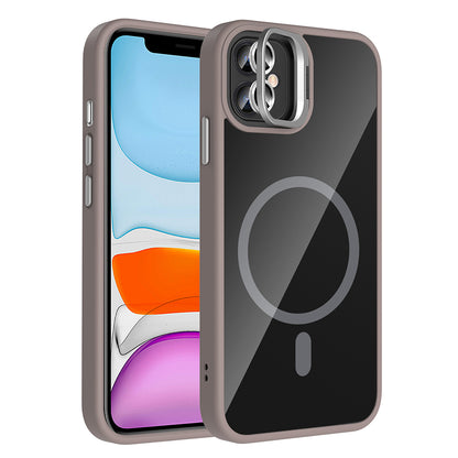Apple iPhone 11 Kılıf Standlı ve Kamera Lens Hediyeli M-Safe Şarj Özellikli Zore Etro Kapak