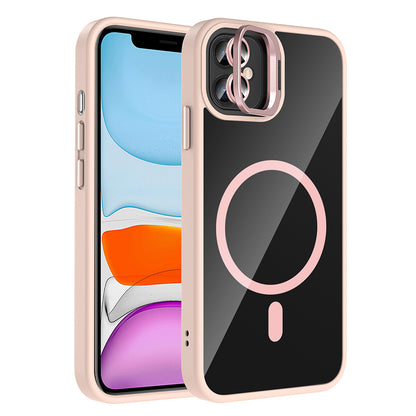 Apple iPhone 11 Kılıf Standlı ve Kamera Lens Hediyeli M-Safe Şarj Özellikli Zore Etro Kapak