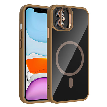 Apple iPhone 11 Kılıf Standlı ve Kamera Lens Hediyeli M-Safe Şarj Özellikli Zore Etro Kapak