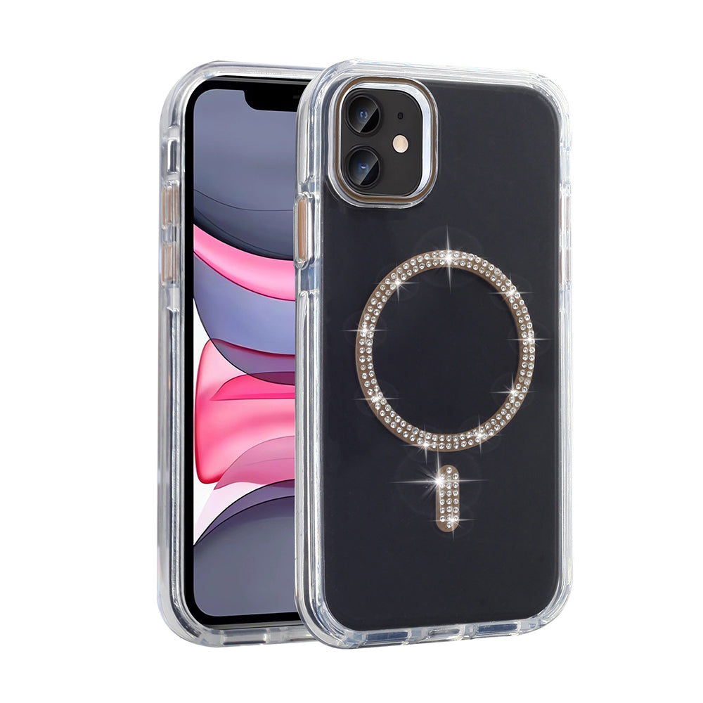 Apple iPhone 11 Kılıf Taşlı Tasarım M-safe Şarj Özellikli Zore Koment Silikon Kapak