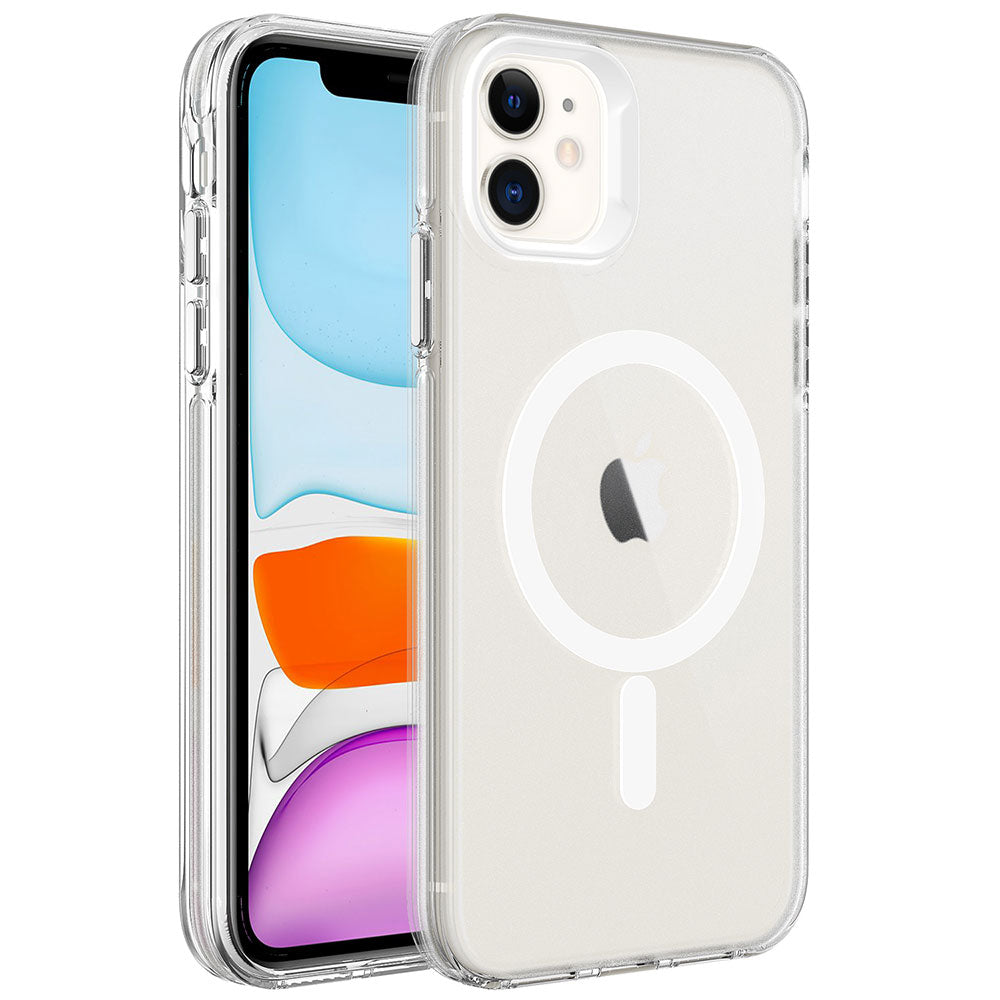 Apple iPhone 11 Kılıf Zore M-safe Şarj Özellikli Buzlu Transparan C-Pro Sert Kapak