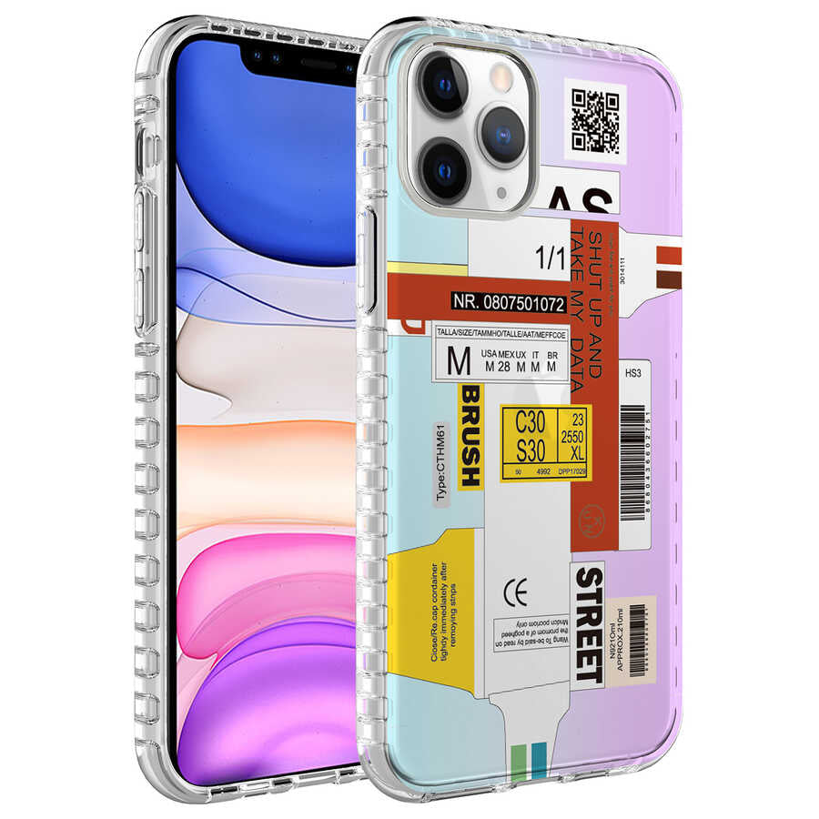 Apple iPhone 11 Pro Kılıf Airbag Kenarlı Renkli Desenli Silikon Zore Elegans Kapak