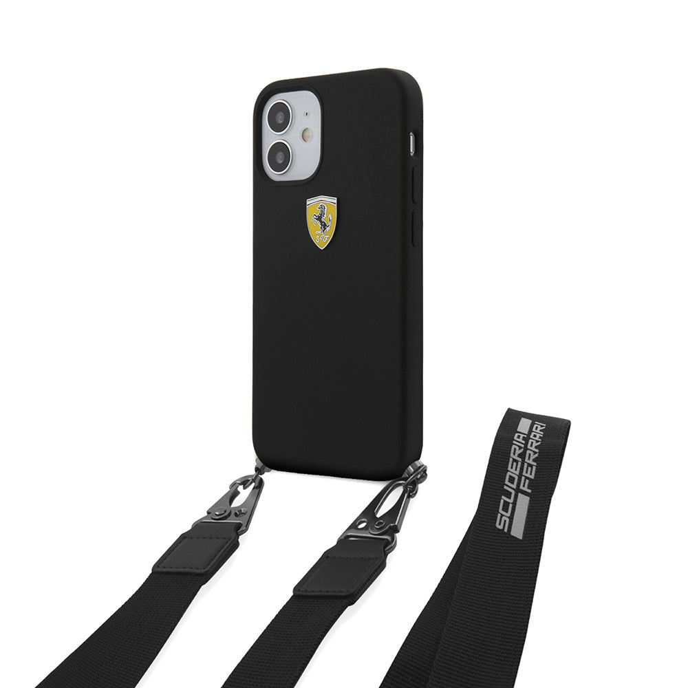 iPhone 12 Kılıf Ferrari Orjinal Lisanslı Askılı Metal Logolu Kapak