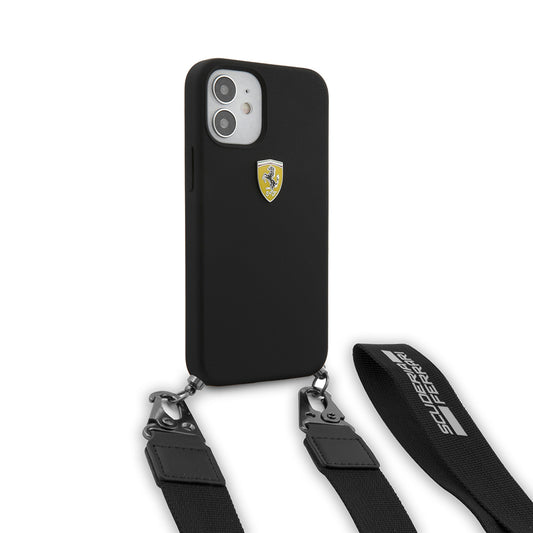 iPhone 12 Kılıf Ferrari Orjinal Lisanslı Askılı Metal Logolu Kapak