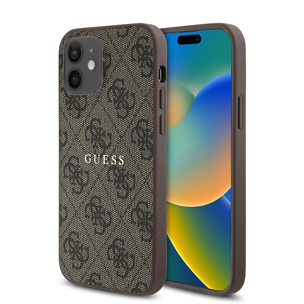 iPhone 12 Kılıf Guess Orjinal Lisanslı M-safe Şarj Özellikli 4G Desen Yazı Logolu Kapak