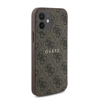 iPhone 12 Kılıf Guess Orjinal Lisanslı M-safe Şarj Özellikli 4G Desen Yazı Logolu Kapak
