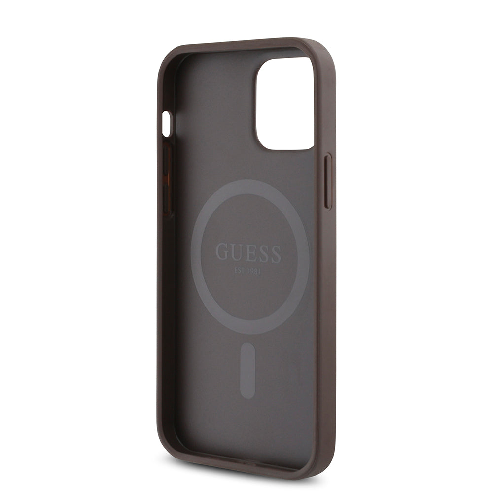 iPhone 12 Kılıf Guess Orjinal Lisanslı M-safe Şarj Özellikli 4G Desen Yazı Logolu Kapak