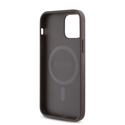 iPhone 12 Kılıf Guess Orjinal Lisanslı M-safe Şarj Özellikli 4G Desen Yazı Logolu Kapak