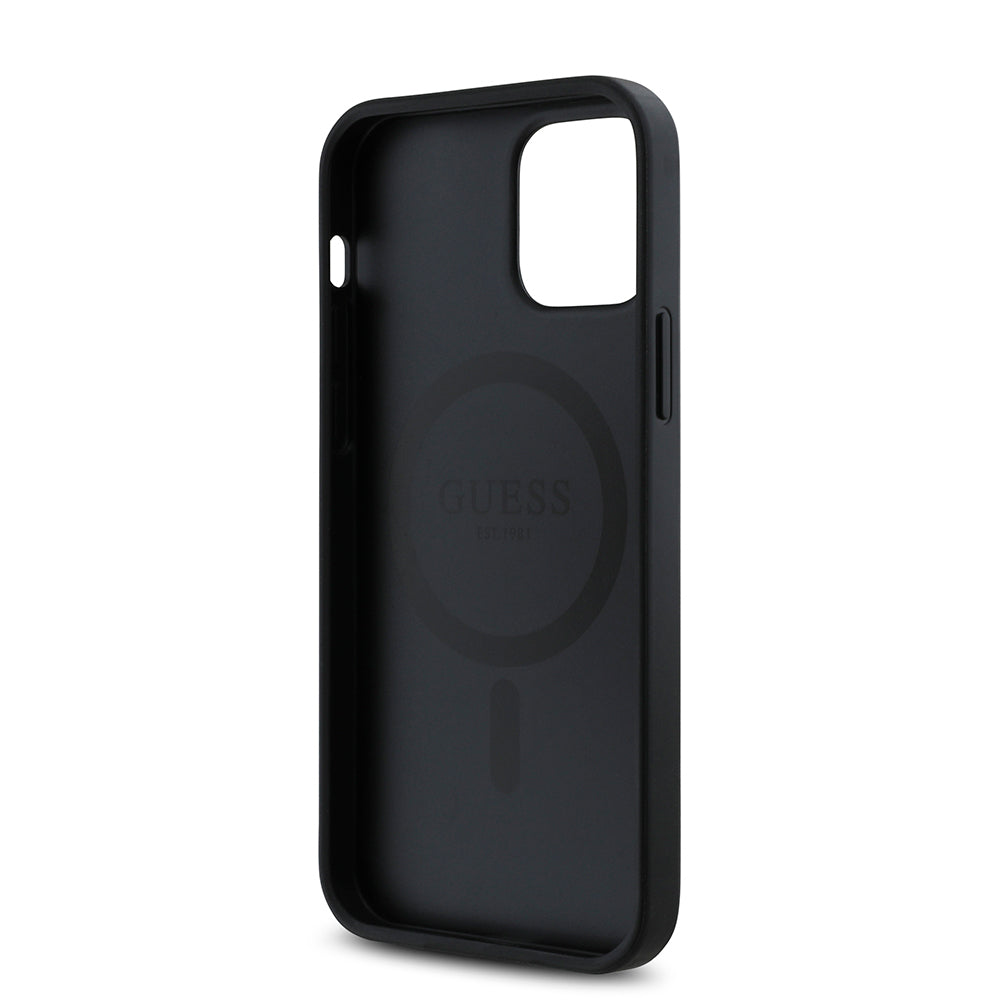 iPhone 12 Kılıf Guess Orjinal Lisanslı M-safe Şarj Özellikli Gül Baskılı 4G Desenli Yazı Logolu Kapak