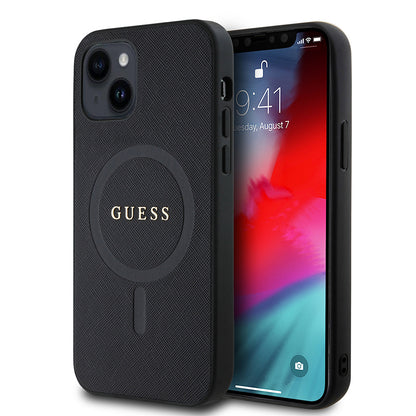 iPhone 12 Kılıf Guess Orjinal Lisanslı M-safe Şarj Özellikli Yazı Logolu Saffiano Classic Kapak