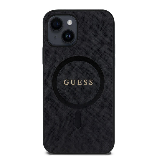 iPhone 12 Kılıf Guess Orjinal Lisanslı M-safe Şarj Özellikli Yazı Logolu Saffiano Classic Kapak