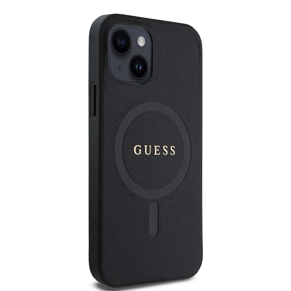 iPhone 12 Kılıf Guess Orjinal Lisanslı M-safe Şarj Özellikli Yazı Logolu Saffiano Classic Kapak