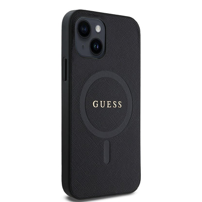 iPhone 12 Kılıf Guess Orjinal Lisanslı M-safe Şarj Özellikli Yazı Logolu Saffiano Classic Kapak