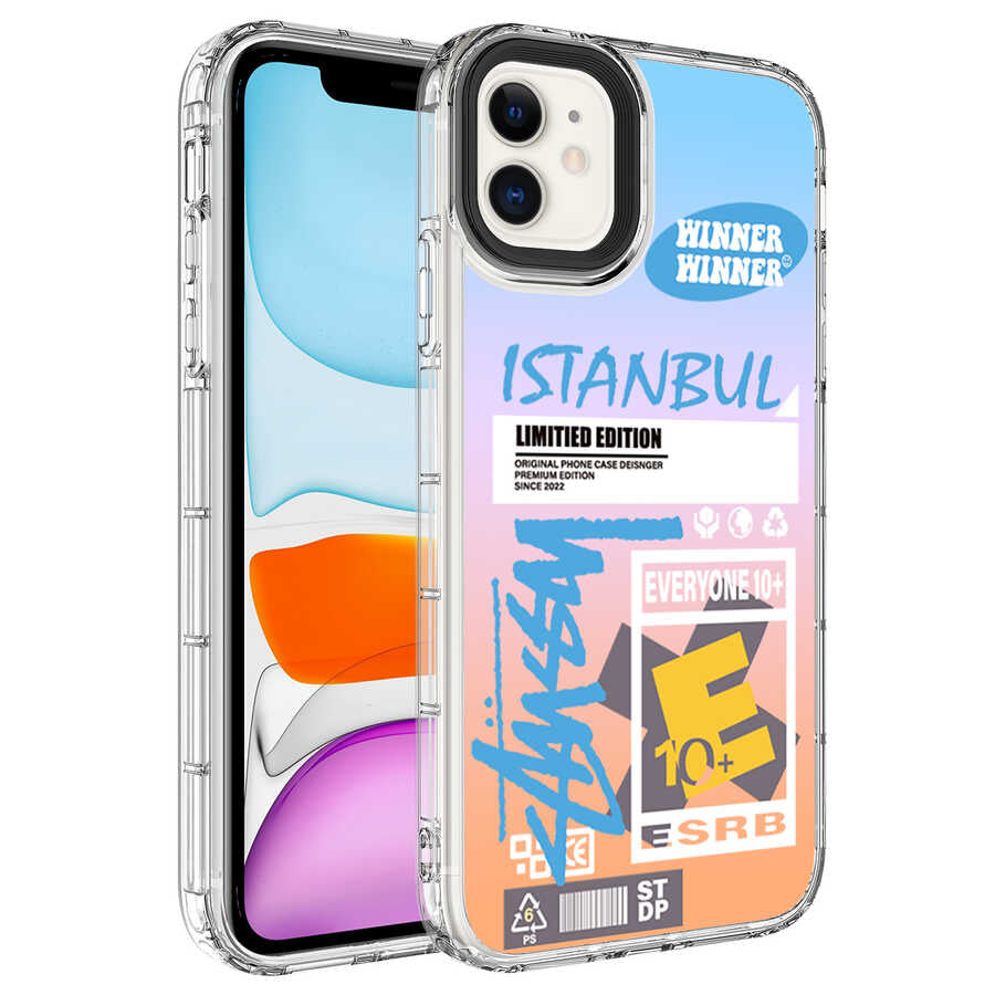 Apple iPhone 12 Kılıf Kamera Korumalı Renkli Desenli Sert Silikon Zore Korn Kapak