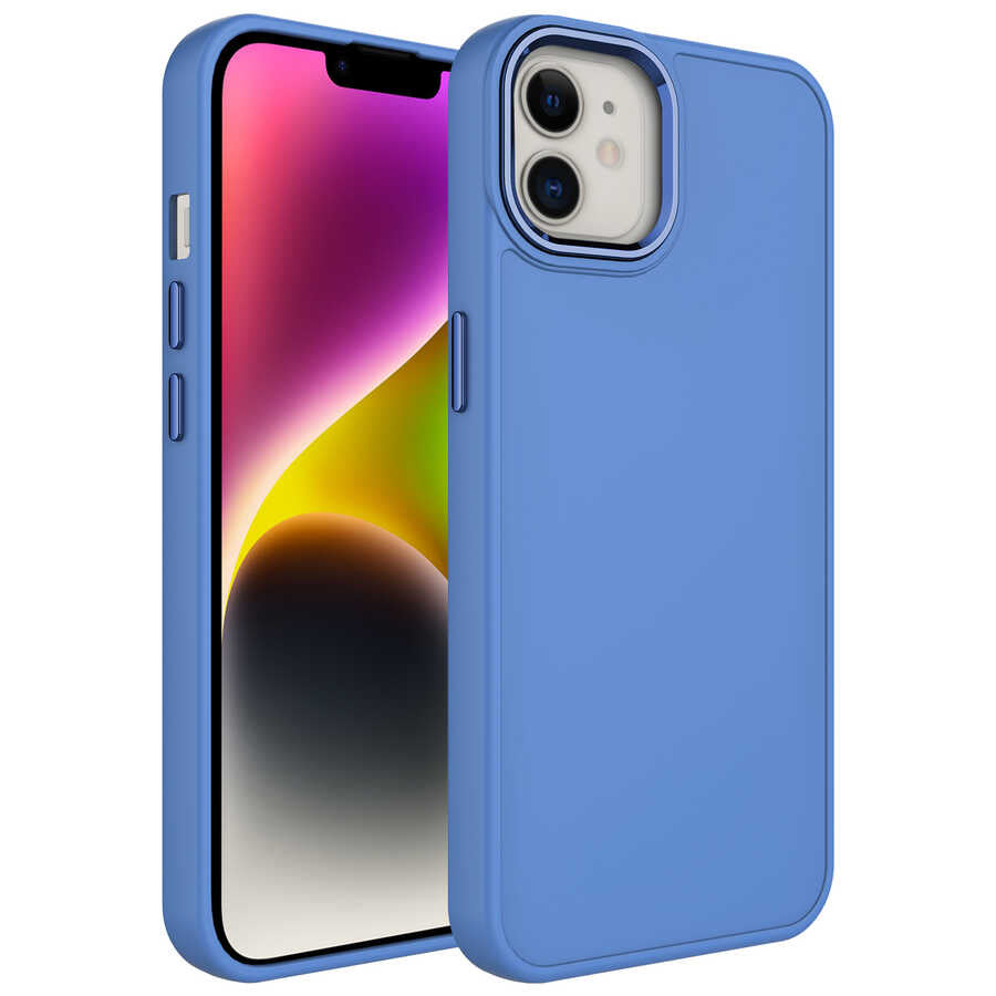 Apple iPhone 12 Kılıf Metal Çerçeve ve Buton Tasarımlı Silikon Zore Luna Kapak