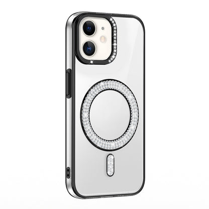 Apple iPhone 12 Kılıf Pırlanta Taş Tasarımlı M-safe Şarj Özellikli Zore Karetta Silikon Kapak