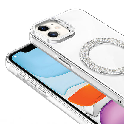 Apple iPhone 12 Kılıf Pırlanta Taş Tasarımlı M-safe Şarj Özellikli Zore Karetta Silikon Kapak