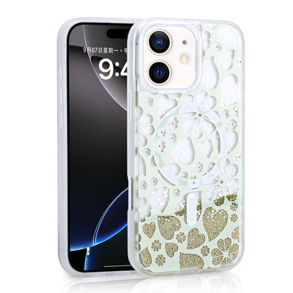 Apple iPhone 12 Kılıf Sıvılı Simli Baskılı Şeffaf Arka Yüzey Zore Mossa Silikon Kapak