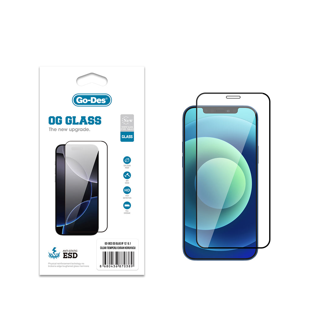 iPhone 12 Pro Go Des OG Glass Antistatik Temperli Cam Ekran Koruyucu