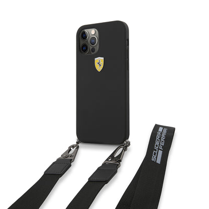 iPhone 12 Pro Kılıf Ferrari Orjinal Lisanslı Askılı Metal Logolu Kapak