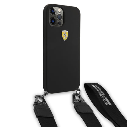 iPhone 12 Pro Kılıf Ferrari Orjinal Lisanslı Askılı Metal Logolu Kapak