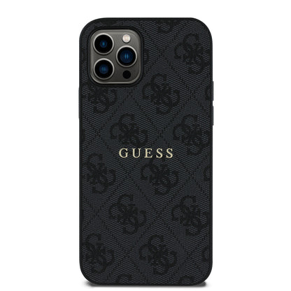 iPhone 12 Pro Kılıf Guess Orjinal Lisanslı M-safe Şarj Özellikli 4G Desen Yazı Logolu Kapak