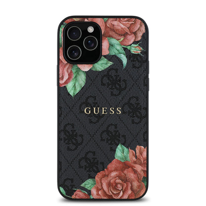 iPhone 12 Pro Kılıf Guess Orjinal Lisanslı M-safe Şarj Özellikli Gül Baskılı 4G Desenli Yazı Logolu Kapak