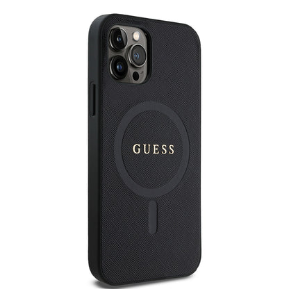 iPhone 12 Pro Kılıf Guess Orjinal Lisanslı M-safe Şarj Özellikli Yazı Logolu Saffiano Classic Kapak