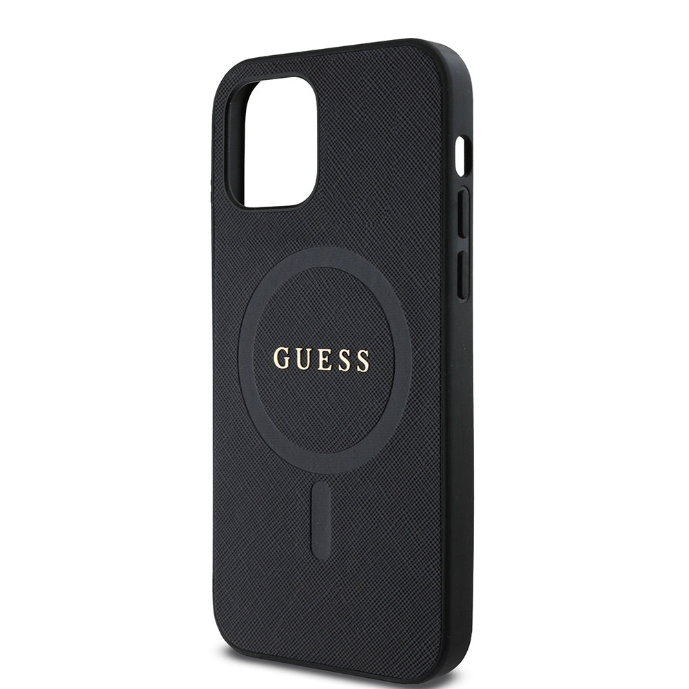 iPhone 12 Pro Kılıf Guess Orjinal Lisanslı M-safe Şarj Özellikli Yazı Logolu Saffiano Classic Kapak