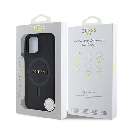 iPhone 12 Pro Kılıf Guess Orjinal Lisanslı M-safe Şarj Özellikli Yazı Logolu Saffiano Classic Kapak