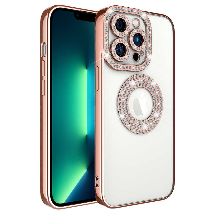 Apple iPhone 12 Pro Kılıf Kamera Korumalı Taş Süslemeli Arkası Şeffaf Zore Asya Kapak