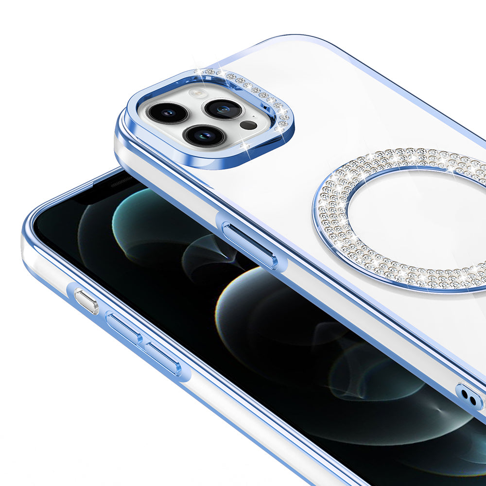 Apple iPhone 12 Pro Kılıf Pırlanta Taş Tasarımlı M-safe Şarj Özellikli Zore Karetta Silikon Kapak