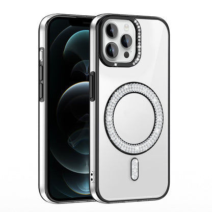 Apple iPhone 12 Pro Kılıf Pırlanta Taş Tasarımlı M-safe Şarj Özellikli Zore Karetta Silikon Kapak