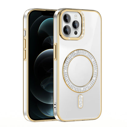Apple iPhone 12 Pro Kılıf Pırlanta Taş Tasarımlı M-safe Şarj Özellikli Zore Karetta Silikon Kapak