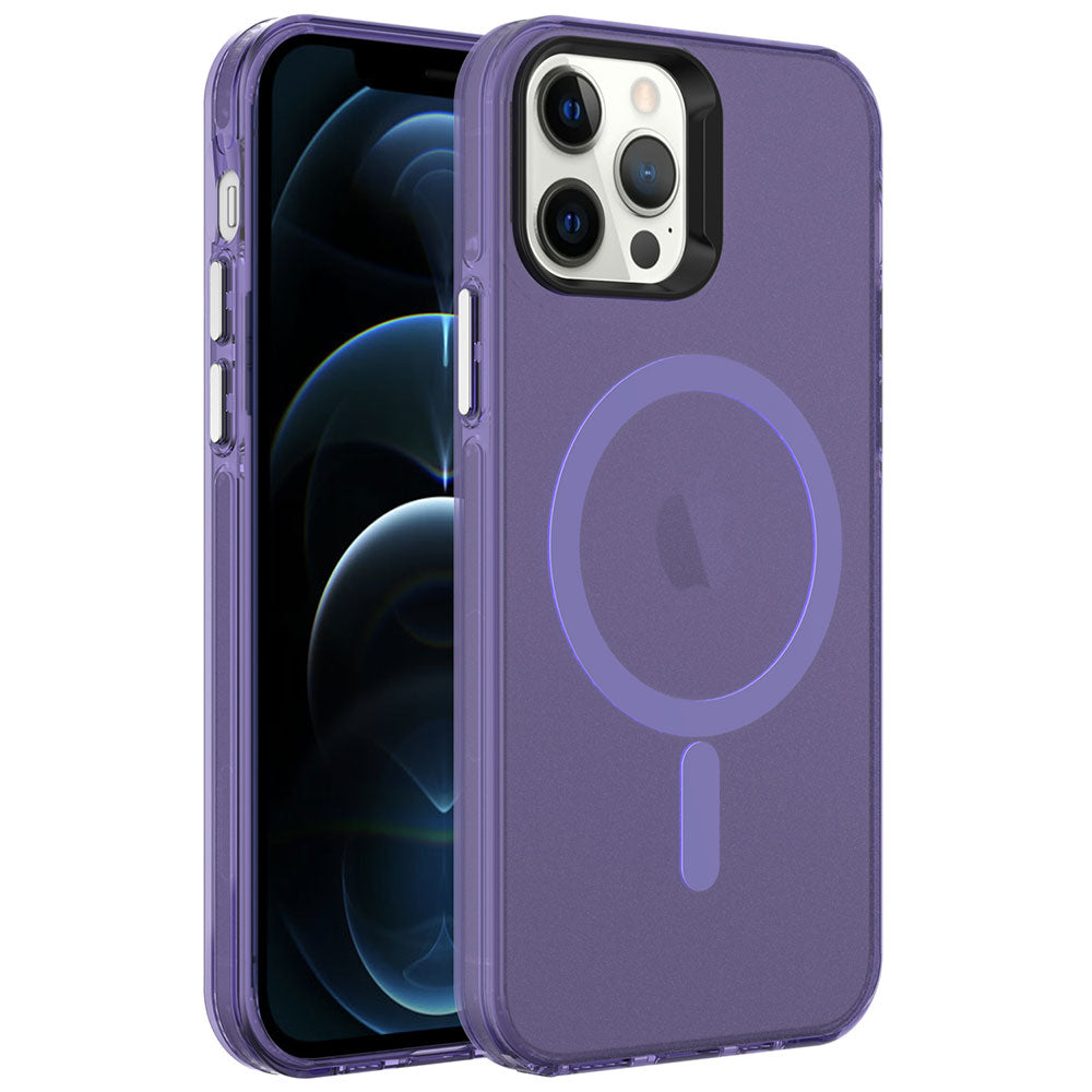 Apple iPhone 12 Pro Kılıf Zore M-safe Şarj Özellikli Buzlu Transparan C-Pro Sert Kapak