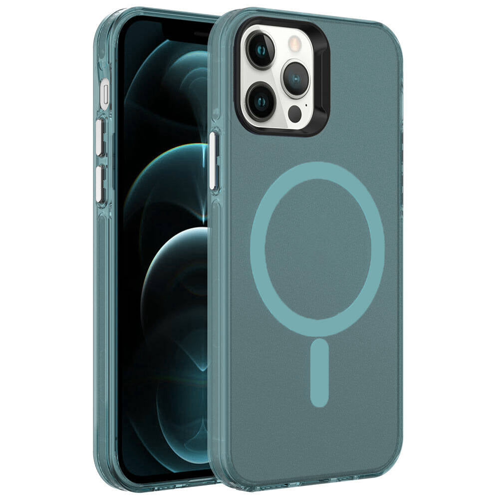 Apple iPhone 12 Pro Kılıf Zore M-safe Şarj Özellikli Buzlu Transparan C-Pro Sert Kapak