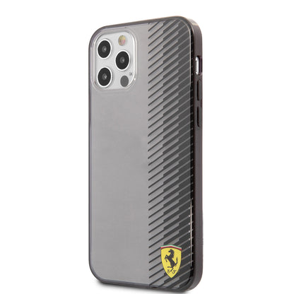 iPhone 12 Pro Max Kılıf Ferrari Orjinal Lisanlı Klasik Metal Logolu Transparan Çizgi Desenli Gradient Kapak