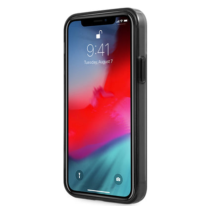 iPhone 12 Pro Max Kılıf Ferrari Orjinal Lisanlı Klasik Metal Logolu Transparan Çizgi Desenli Gradient Kapak