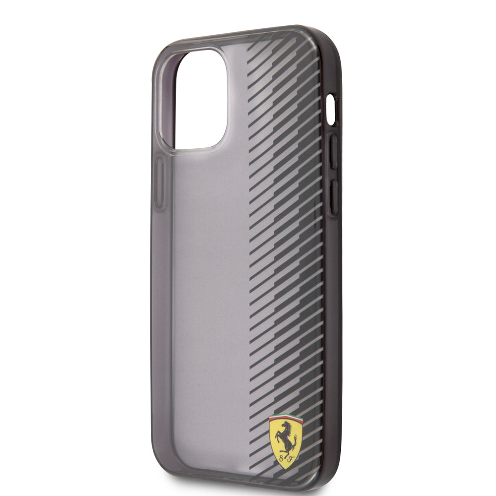 iPhone 12 Pro Max Kılıf Ferrari Orjinal Lisanlı Klasik Metal Logolu Transparan Çizgi Desenli Gradient Kapak