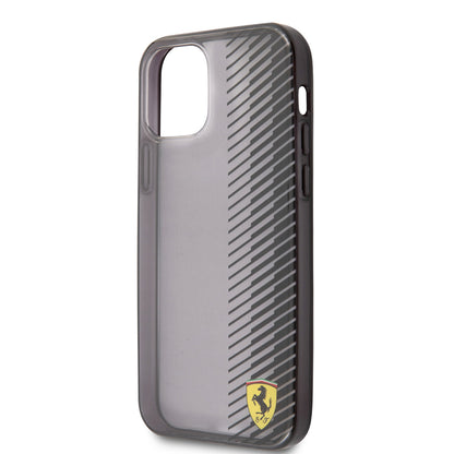 iPhone 12 Pro Max Kılıf Ferrari Orjinal Lisanlı Klasik Metal Logolu Transparan Çizgi Desenli Gradient Kapak