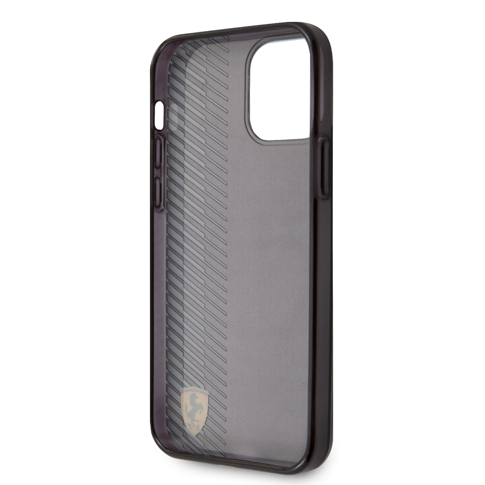 iPhone 12 Pro Max Kılıf Ferrari Orjinal Lisanlı Klasik Metal Logolu Transparan Çizgi Desenli Gradient Kapak
