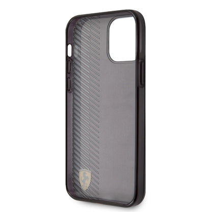 iPhone 12 Pro Max Kılıf Ferrari Orjinal Lisanlı Klasik Metal Logolu Transparan Çizgi Desenli Gradient Kapak