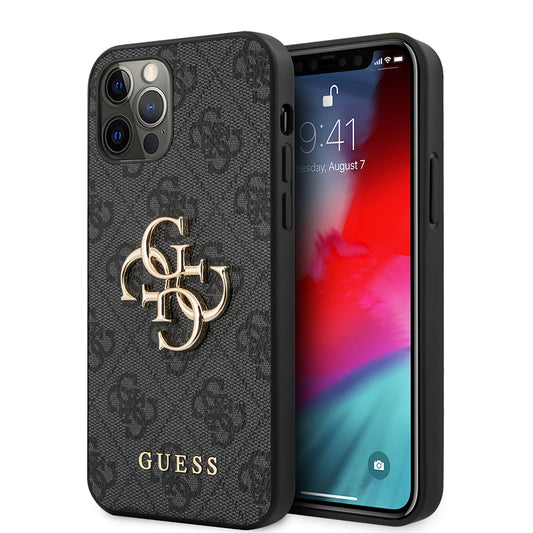iPhone 12 Pro Max Kılıf Guess Orjinal Lisanslı PU Deri Büyük Metal Logo Dizaynlı Kapak