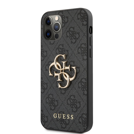 iPhone 12 Pro Max Kılıf Guess Orjinal Lisanslı PU Deri Büyük Metal Logo Dizaynlı Kapak