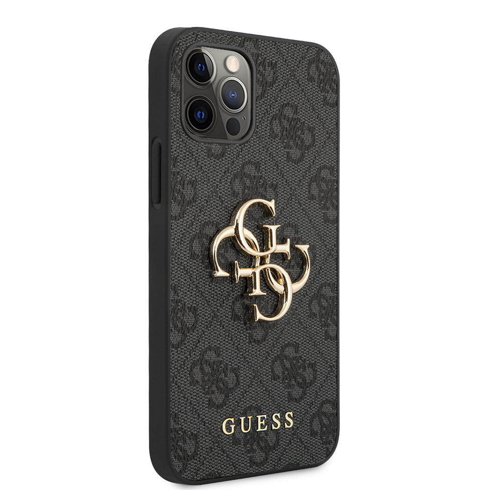 iPhone 12 Pro Max Kılıf Guess Orjinal Lisanslı PU Deri Büyük Metal Logo Dizaynlı Kapak