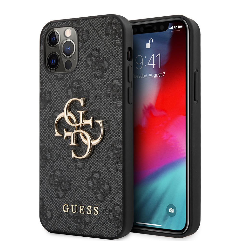 iPhone 12 Pro Max Kılıf Guess Orjinal Lisanslı PU Deri Büyük Metal Logo Dizaynlı Kapak